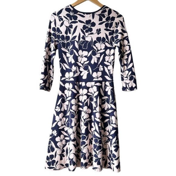 Eliza J Navy and Pink Floral Fit and Flare Knit Sweater Dress Sz S - Picture 8 of 15